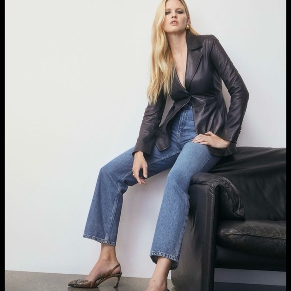 Reformation Veda Bowery Black Leather Jacket Blazer XS - Picture 2 of 8